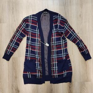 Current Mood Navy and Red Plaid Cardigan